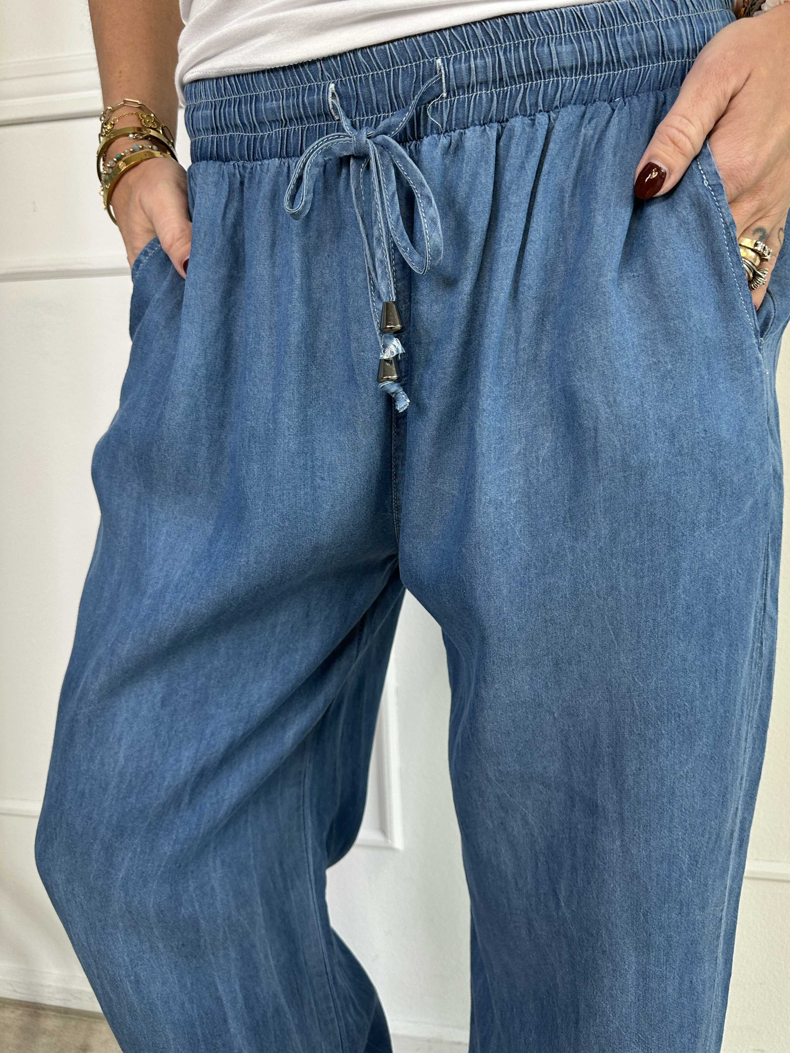 Andie - Lös byxa i denimlook med resår i midjan